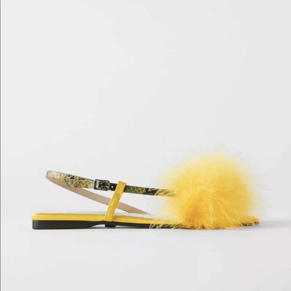 Zara Blue Collection Yellow Feather Sandals Size 9 - Picture 10 of 12